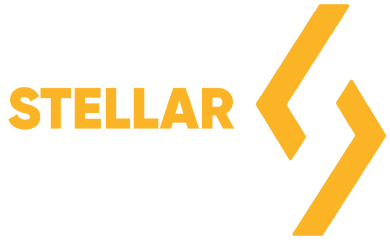 Stellar insurance reinstatement services brand logo, featuring two yellow chevrons facing each other, one pointing left and one pointing right.